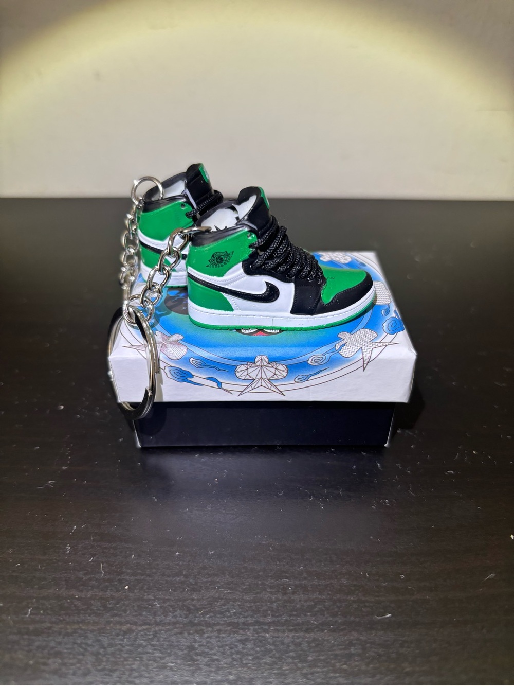 Jordan Black and White Mini Sneaker Keychains (pair) & Mini Shoebox